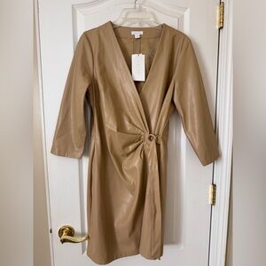Cache Faux Leather Wrap Dress | NWT | Neutral Tan | Chic & Modern size Small